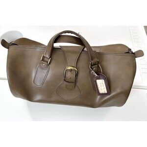 Vintage Hazel Brown Faux Leather Weekender Duffle Barrel Bag Equestrian Style
